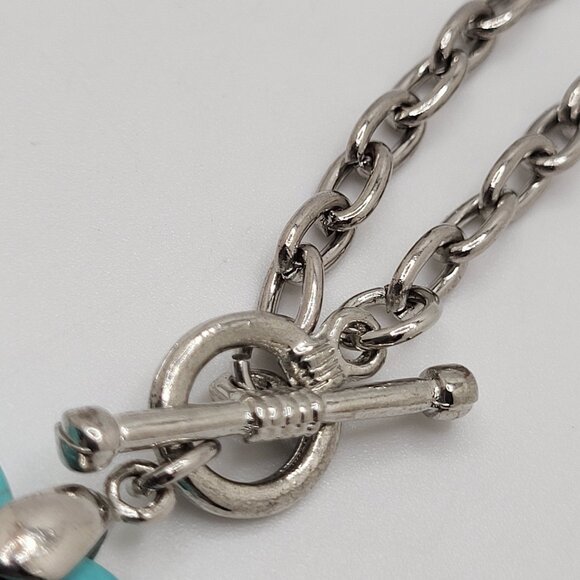 Turquoise Heart Faux Necklace Silver Tone Chain 18" - Picture 6 of 6